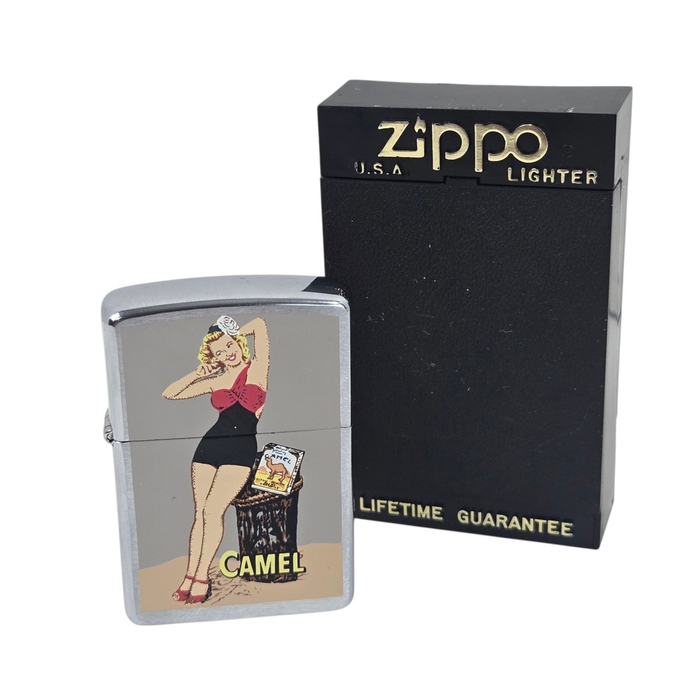Vintage 1997 Camel Bathing Beauty Pinup Girl Chrome Zippo Lighter NEW NOS UNUSED